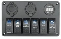 Панель переключения YuJ на 6 кнопок с вольтметром, USB и прикуривателем (8 YuJ)