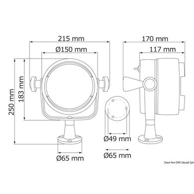 Прожектор дальнего света Osculati 12V, 100+100W + гнездо прикуривателя (13.240.00)
