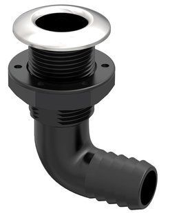 Сливной штуцер угловой Seaflo SFTH3 3/4&rdquo;, черный с нержавеющим кольцом (SFTH3-0750-02)