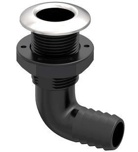 Сливной штуцер угловой с обратным клапаном Seaflo SFTH3 1-1/2&rdquo;, nylon+GF, черный с нержавеючим кольцом (SFTH3-1500-02V)
