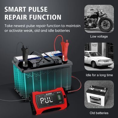 Зарядка HT-RC 10A 12V/24V Battery Charger Car Adaptive Fast Charging Lithium Lifepo4 Lead-Acid (HT-RC 10A RED) фото