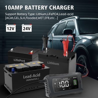 Зарядка HT-RC 10A 12V/24V Battery Charger Car Adaptive Fast Charging Lithium Lifepo4 Lead-Acid (HT-RC 10A BLACK)